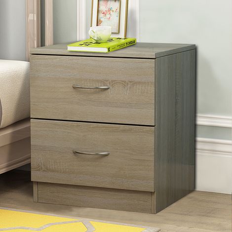 NRG Chest of Drawers Bedroom Furniture Bedside Cabinet with Handle 2 Drawer Oak 40x36x47cm