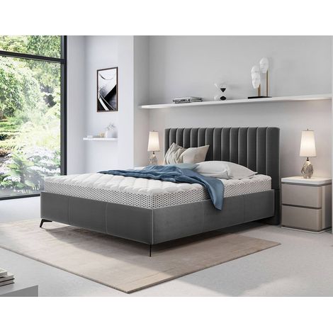 Mendoza - lit coffre - 140x200 - sommier inclus - en velours - gris (1/4)