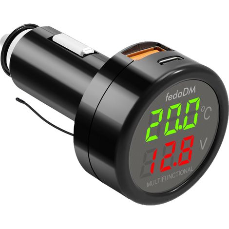 Adaptateur Prise Allume Cigare USB QC3.0 + PD3.0 Chargeur Voiture Rapide Thermomètre de Voltmètre avec Numérique LCD Testeur de Température Tension Moniteur de Batterie12V-24V Camions Suvs (1/5)