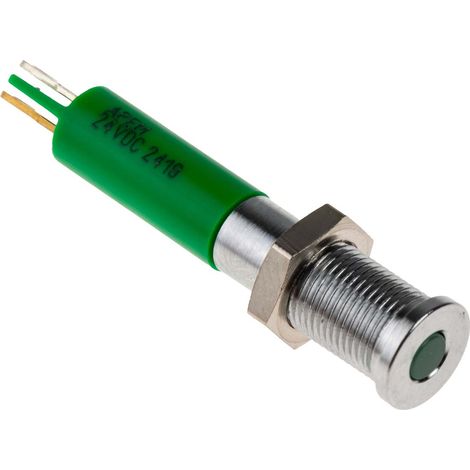 Voyant LED lumineux  Vert RS PRO, dia. 6mm, 24V c.c., taille de la lampe 3 mm, IP67 ( Prix pour 1 ) (1/2)