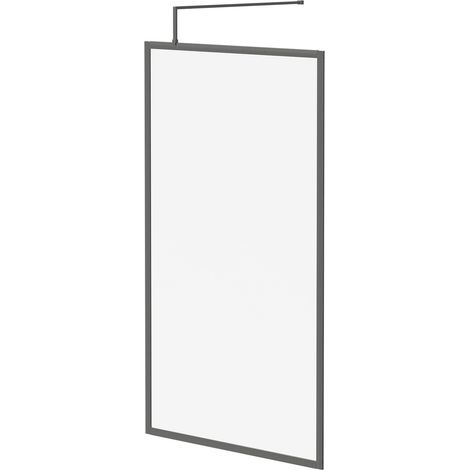 Colore 8mm Clear Glass Gunmetal Grey 1850mm x 1100mm Fully Framed Walk In Shower Screen including Wall Channel and Support Bar (1/5)