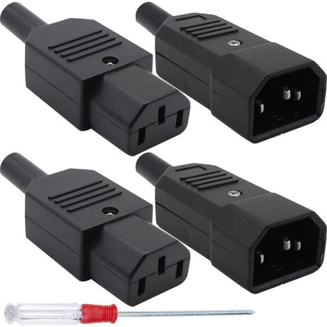 Prise électrique IEC C13 C14 Femelle Mâle Connecteurs Prise d'alimentation, 250V AC 10A C14 CEI Kettle Plug, Ordinateur Imprimante Moniteur Plug, Secteur Connecteur, 4 Pièces (1/5)