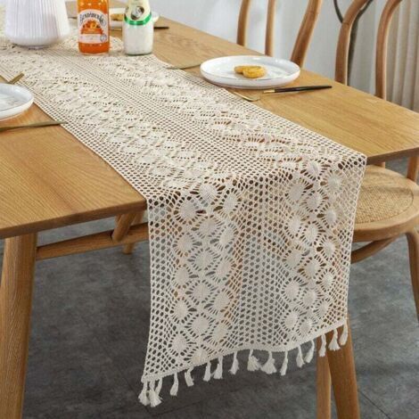 Chemin de table en macramé rectangulaire, dentelle au crochet, élégante nappe en maille pour rustique, crochet, style bohème, vintage, maison de ferme (30x 300cm) (1/2)
