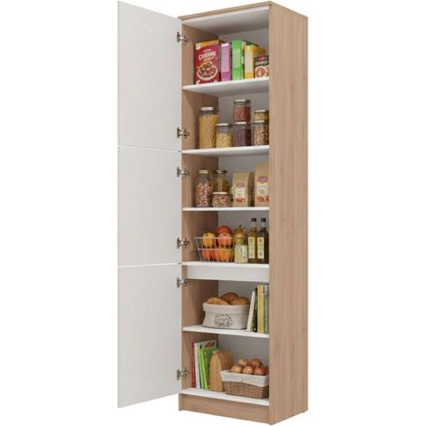 Dispensa da Cucina Saracena, Mobile da Cucina 5 Ripiani, 3 Ante, 6 Vani, 60x58.5x216h cm Beige