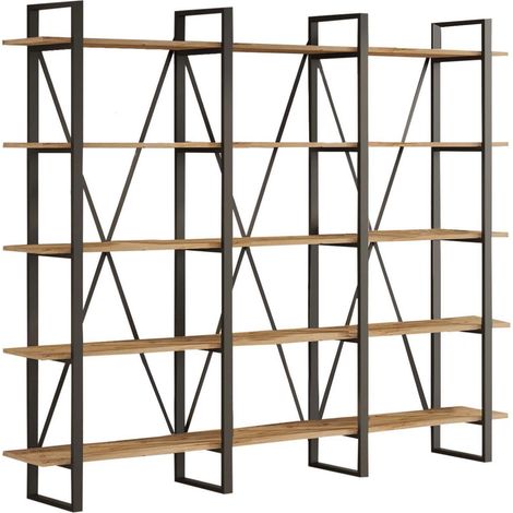 Cotecosy – Bibliothèque moderne 180 cm en mélamine pin atlantique – Largeur 219,6 cm – Étagères robustes 18 mm – Style industriel (1/7)