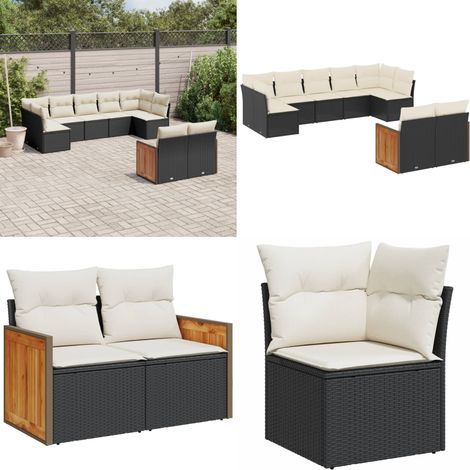 9-tlg. Garten-Sofagarnitur mit Kissen Schwarz Poly Rattan - Gartensortiment - Gartenmöbelset - Lounge Möbel - Rattan Gartenmöbel - Polyethylen Gartenmöbel - Home & Living (1/5)