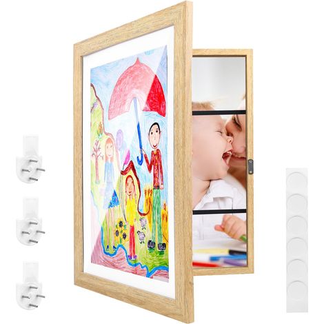Cadre photo A3 - 34 x 46 cm - En bois - Ouverture avant - Pliable - Pour dessins d'enfants, projets artistiques, école, maison, bureau (1/5)