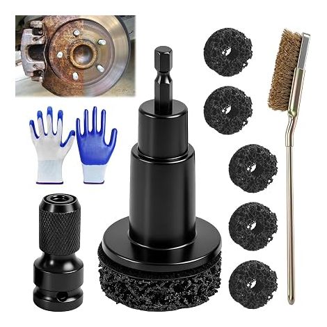 Wheel Hub Cleaning Tool Wheel Rim Repair Kit with 1/2" Impact Driver Adapter and 5 Interchangeable Sanding Pads Wheel Hub Brush for Removing Rust (1/5)