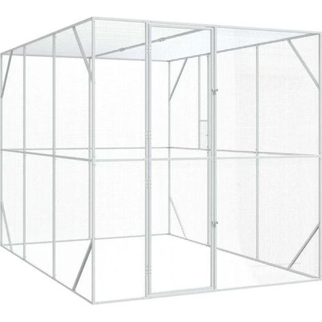 Cage à oiseaux, couleur anthracite, 210 x 304 x 213 cm, acier galvanisé.