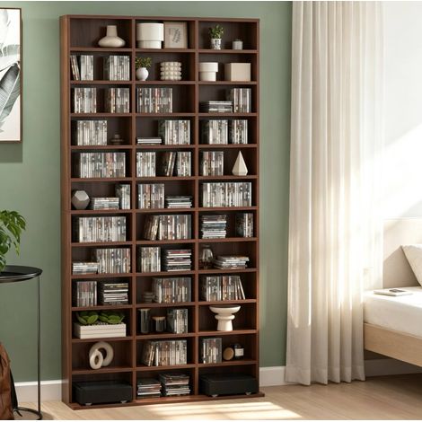 Libreria verticale con 36 scomparti regolabili per CD/DVD e libri, marrone DESVIAE (1/5)