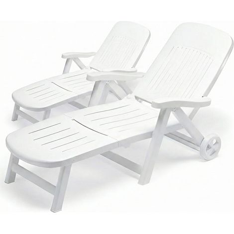 Set di 2 Lettino prendisole bianco con ruote Reclinabile 5 posizioni pieghevole S-CAB California Made in Italy  Sdraio regolabile