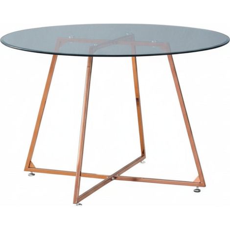 Table à Manger Ronde Verre Transparent - Pied Rose Gold – D120×75 cm – HELOISE (1/5)