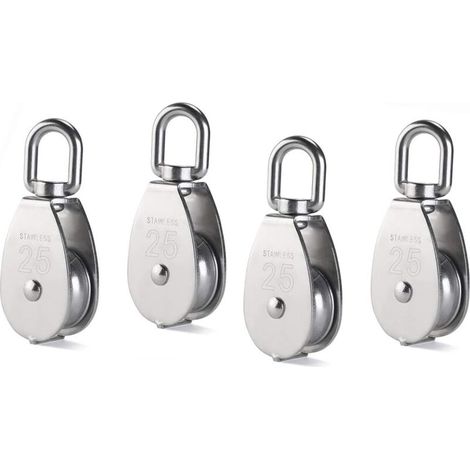 M25 Single Pulley Block, 304 Stainless Steel Pulley Roller, Crane Swivel Hook, Smooth Wire Rope, Load 331lb/150kg, 4pcs