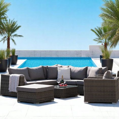 Salon de jardin en rotin synthétique gris (8 éléments) MENDOZA