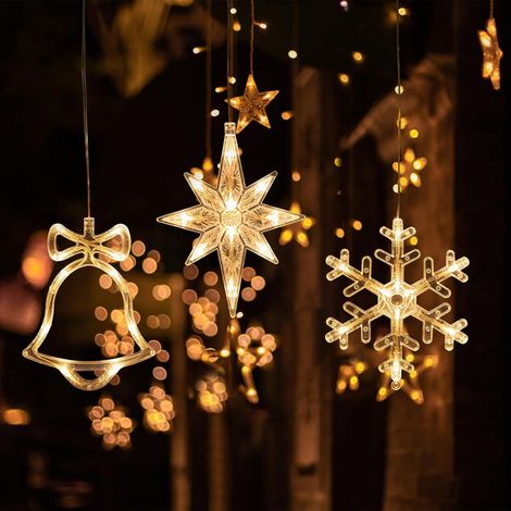 Lot de 3 Rideau Lumineux de Noël Étoile Flocon de Neige Noel Decoration Interieur Rideaux Lumineux Deco Fenetre avec Ventouse pour de Noël Fête (1/5)