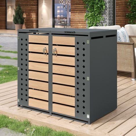 Copri bidoni 132x80x118,5 cm in acciaio zincato grigio, 2 scomparti da giardino – MEUBLIV (1/5)