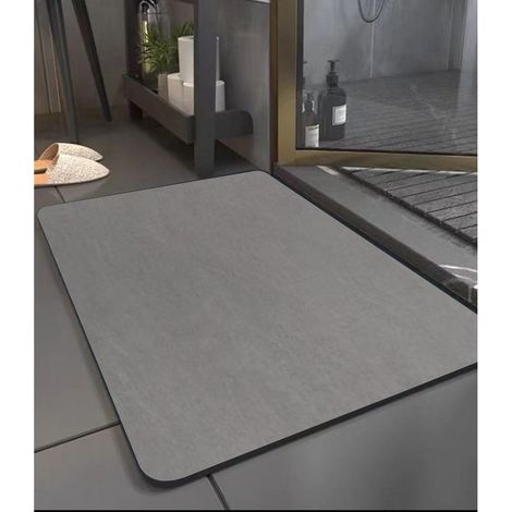 Tapis de Bain Antidérapant, Tapis Salle de Bain Diatomite, 60x40cm Absorbant Tapis Salle de Bain,Tapis de Douche Rapide Antidérapant, Doux Microfibre Tapis Bain, Gris (1/5)