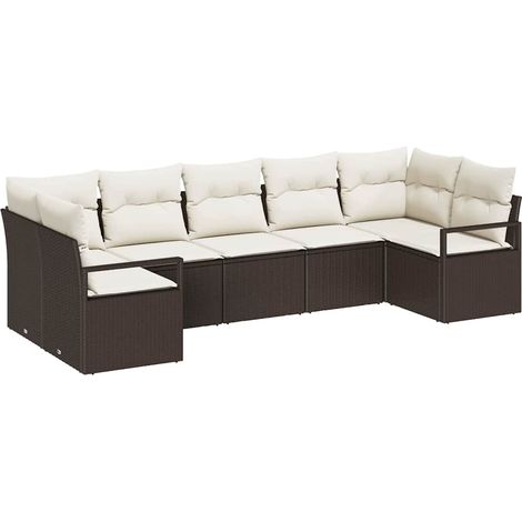 Sofa Set with Cushion 7 pcs Brown Poly Rattan vidaXL