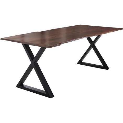 Esstisch Baumkante massiv Akazie nussbaum 240 x 100 schwarz X-Gestell LUBIN (1/5)