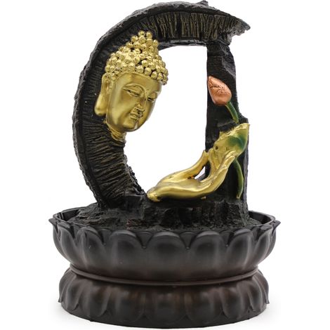 Fontaine d'Eau de Table - 30 cm - Bouddha Doré et Lotus- Vendu par 1 (1/3)