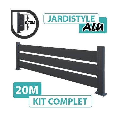 Kit Clôture Aluminium Gris Anthracite 20M - Claire Voie - Sur Platines - 0,70 mètre