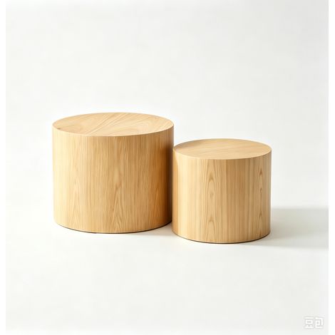 Set de 2 mesas nido redondas Natural, Ø48x38 + Ø38x32 cm, sin montaje (1/5)
