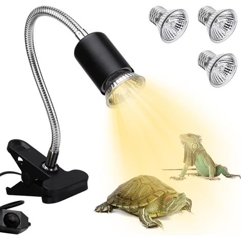 Lampe chauffante Tortue 3 ampoules E27 incluses Lampe Terrarium pour tortues avec clip pour reptiles rotative à 360° chauffante tortue adapté (Noir) (1/5)