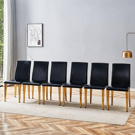 Lot de 6 chaises de salle à manger design noir et doré (1/5)