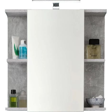 NANO - Meuble de salle de bain - Armoire de toilette avec miroir et LED en mélaminé blanc/gris. L-H-P:60/62/20cm (1/5)