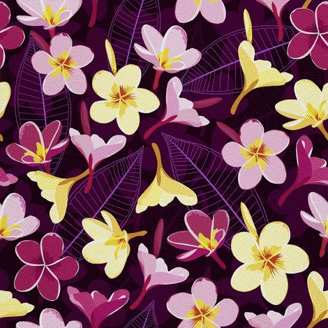 Tela Oxford decorativa para exteriores - Motivo de plumeria sobre hojas I DX370 (1/5)