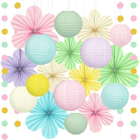 Guirlande Décoration - 20 Pièces - Papier Pastel - Lanternes Et Éventails Floraux - Fête Printemps Bureau - Multicolore (1/5)
