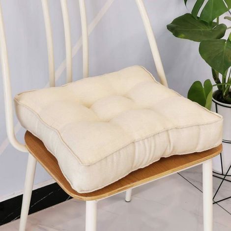 Coussin Carré - 50,8 x 50,8 x 9 cm - Imitation Lin - Beige Blanc - Pour Bureau Maison Voiture - 1 Pièce (1/5)