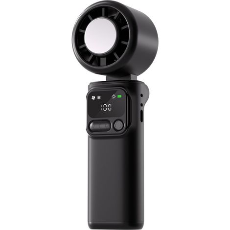 Ventilateur portable turbo pliable 3-en-1, rechargeable USB, batterie 4000 mAh et lumière LED, mini ventilateur puissant pour voyage, plage et bureau, noir (1/5)