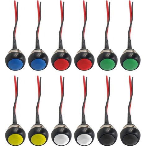 Lot de 12 mini interrupteurs momentanés avec fil de 12 mm - Bouton poussoir marche/arrêt - Étanche - Rond - Pour voiture et bateau (1/5)
