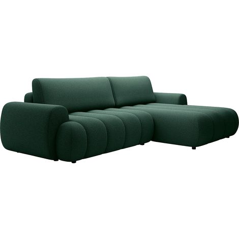 Canapé d'angle droit convertible en tissu vert sapin FRIDORA (1/5)