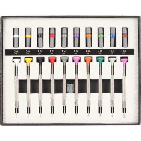 Kit de 10 tournevis de montre, 8 tailles de fente et 2 tailles cruciformes, outils en acier inoxydable avec 10 lames supplémentaires (1/5)