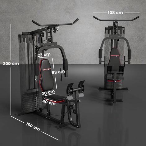 Heim-Fitnessstation mit 45 kg Gewichtsblöcken, Hochseilzug, Bruststation, Beinpresse für vielseitiges Training (1/5)