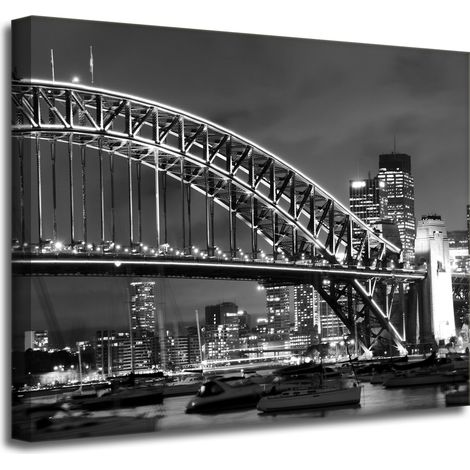Leinwandgemälde Architektur Brücke bei Nacht 50x40 cm Stadtlichter