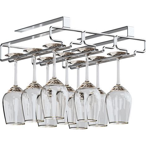 Support Verre Suspendu , Porte Verres à Vin en Métal , Rangement Verre Installation sous Meuble , pour Bar , Restaurant , Cuisine (3 Rangs , argent) (1/5)