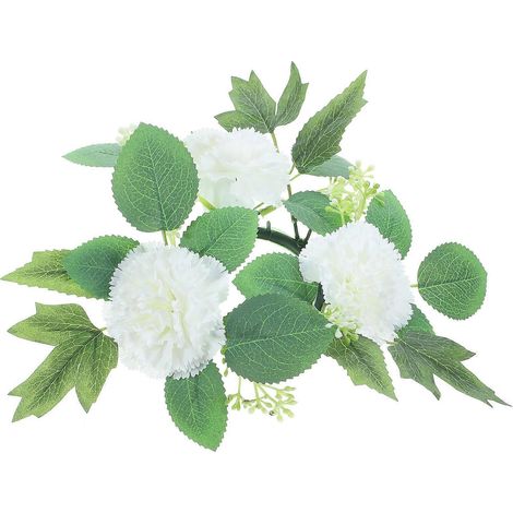 Couronne de fleurs artificielles blanches en forme de cercle à bougies, idéale pour les fêtes. (1/5)