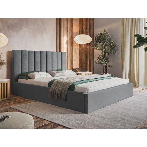 Lit rembourré avec rangement 120x200 velours gris Sesto (1/5)