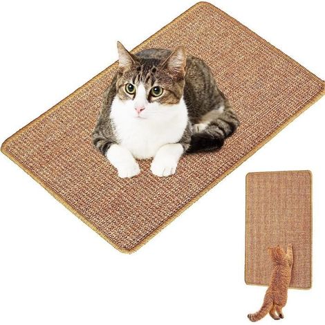 Tapis Griffoir pour Chat,Tapis à Chat en Sisal Naturel, Anti-dérapant Griffoir Chat Horizontal et Verticale, pour Mur et Coin (1/4)