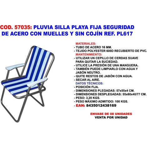 pluvia silla playa-camping fija acero ø18mm 51x53x75 xyc047pl617