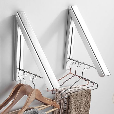 Rack mural pliable, alliage d'aluminium, séchage invisible et spatial, argent, ensemble de 2, vêtement féminin tendance (1/5)