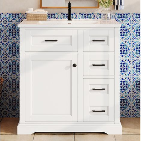 Mueble de baño con lavabo cerámico integrado 76 x 47 x 82 cm blanco MDF (1/5)