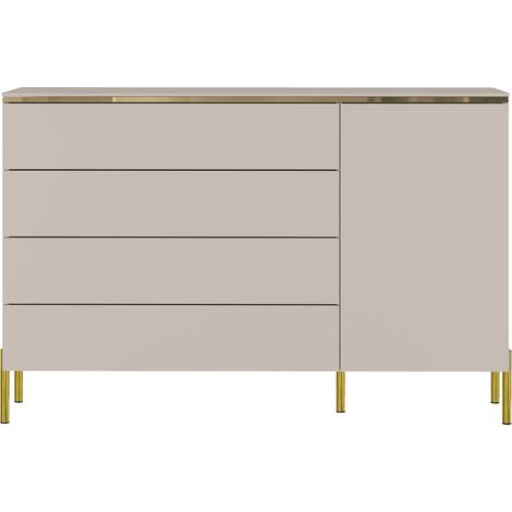 Comò con 4 cassetti e 1 vano portaoggetti Beige e Dorato  - VUKIA