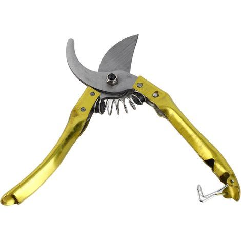 Multifunktionale, federbelastete Gartenschere mit ergonomischem Griff und Sicherheitsvorrichtung für Pflanzen und Obstbäume (1/5)