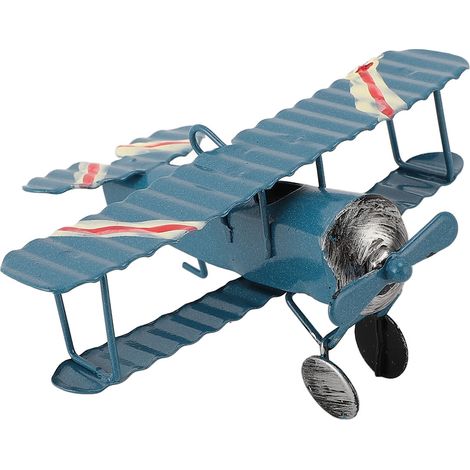 Maquette d'avion vintage en fer forgé, ornement pour console centrale de voiture, décoration de gâteau, accessoire photo, bleu (1/5)