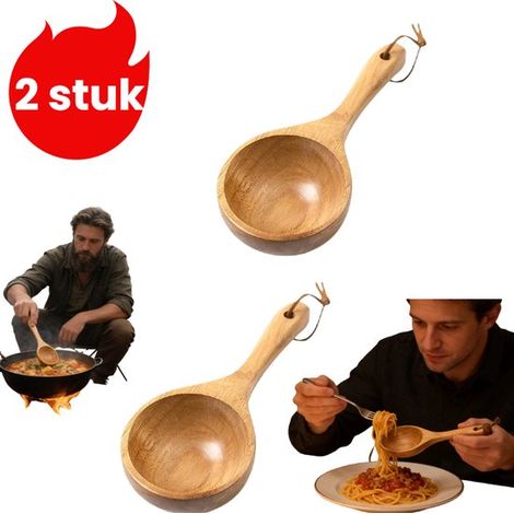 Ensemble de 2 cuillères de cuisine - cuillère à collation - cuillère de sauna - cuillère à eau - couleur bois (1/5)
