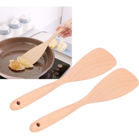Spatule en bois de hêtre avec un long manche qui n'abîme pas les casseroles et les poêles convient pour suspendre les spatules en bois. (1/5)